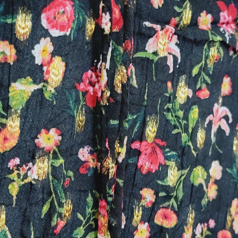 J CREW Ruffleneck top in midnight vintage floral Blouse Gold Metallic